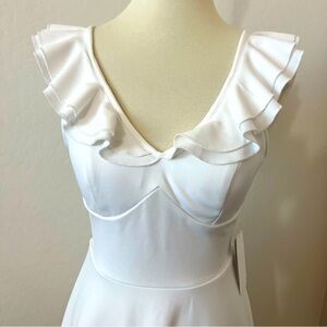 City Vibe Ruffle Trim V-Neck Fit-And-Flare Dress